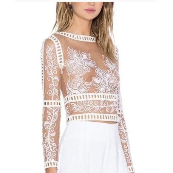 RARE FOR LOVE AND LEMONS DESERT NIGHTS MESH CROP TOP Size Small NEW White V - Picture 3 of 11